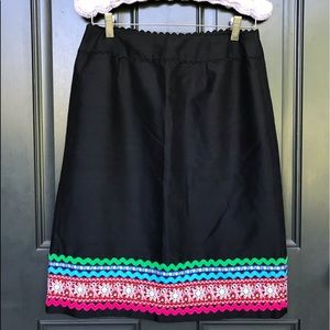 Anthropologie Boho Kitschy Blk Skirt with Ric Rac Embroidery Jade Melody Tam